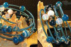 Уникална дамска гривна Ахат, Аквамарин и Лунен камък – DM-2012