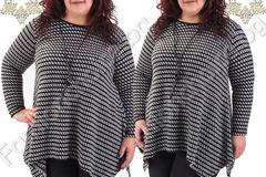 Асиметрична мека макси туника в три десена с кожено герданче