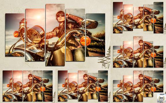 Декоративно пано за стена от 5 части с красива жена на мотор – HD-078