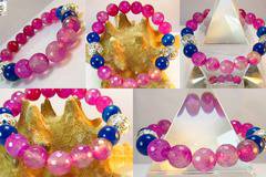 Дамска гривна от естествени камъни розов и син Ахат – DM-2280