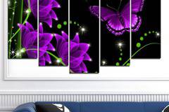 Декоративно пано за стена от 5 части с цветя и пеперуда – HD-686