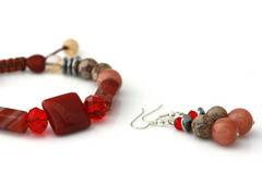 Комплект астро гривна „Червен квадрат“ и обеци от Яспис, Жадеит и Хематит