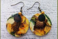 Дървени обеци техника декупаж Слънчогледи