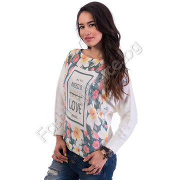 Фина плетена дамска блуза с надпис NEED IS LOVE