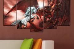 Картина пано за стена от 5 части – Еднорог срещу дракон – HD-275