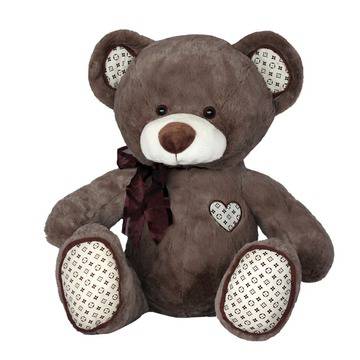 Подаръци, табакери и сувенири – Плюшени играчки – Седнало плюшено мече с панделка и сърце 40 см – Доставка на Цветя за Свети…