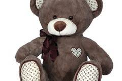 Подаръци, табакери и сувенири – Плюшени играчки – Седнало плюшено мече с панделка и сърце 40 см – Доставка на Цветя за Свети…