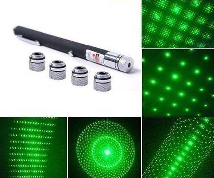 Мощен зелен лазер с пет различни приставки.