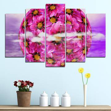 Картина пано за стена от 5 части – Сфера от цветя – HD-474