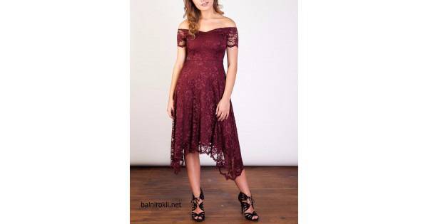 Асиметрична Дантелена Рокля Бордо