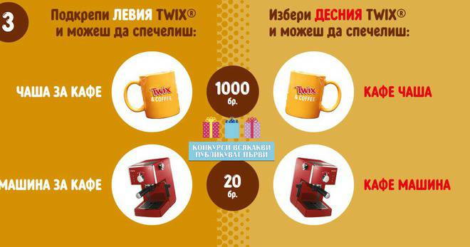 Спечелете 20 кафе машини и 1000 чаши за кафе от Twix