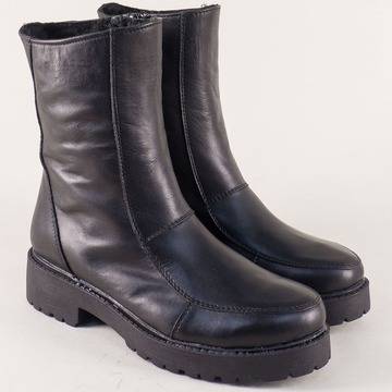 Кожени дамски боти на стабилно ходило с нисък ток в черно 2541602ch