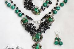Комплект Градина малахит, колие, гривна и обеци