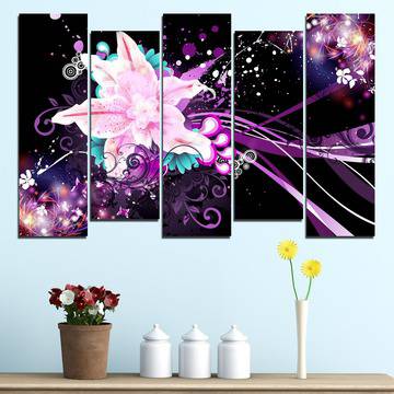 Декорация за стена от 5 части – Цветна импресия в лилаво – HD-260