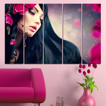 Декорация за стена от 5 части – Дама с цветя в косите – HD-138