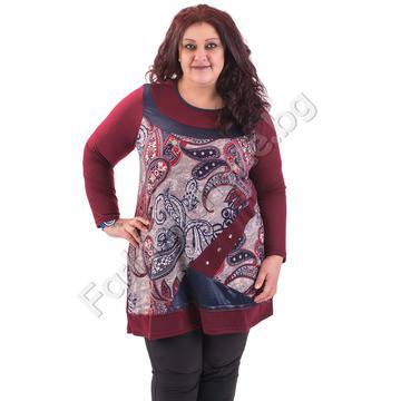 Пролетна макси туника с абстрактни мотиви в бордо