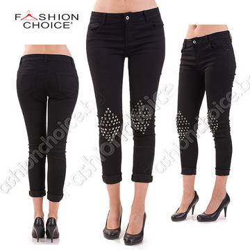 Черни дамски дънки с кабзички на колената