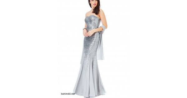 Абитуриентска Дълга Блестяща Рокля Цвят Сребрист