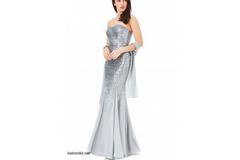 Абитуриентска Дълга Блестяща Рокля Цвят Сребрист