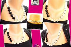 Дамско колие от естествени камъни Планински кристал и Оникс – DM-1036