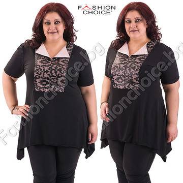 Асиметрична макси туника с кожени мотиви в черен цвят