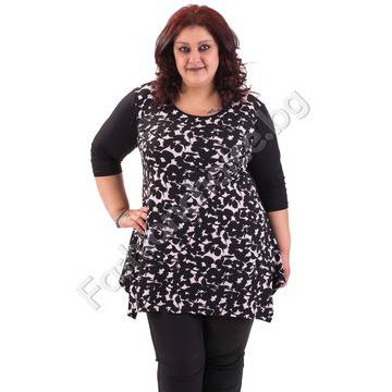 Асиметрична макси туника в черен цвят с флорални мотиви