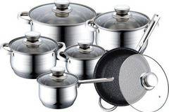 Комплект тенджери с тиган от мраморно покритие BACHMAYER BM 1202, 9-слойно дъно, 12 части