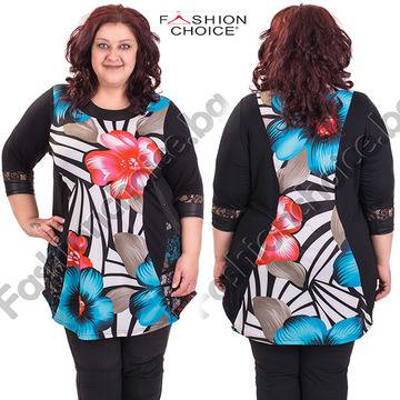 Дамска макси туника с дантела и големи цветя