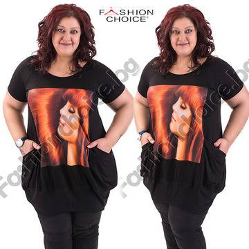 Изящна макси туника с щампа на жена в предната част