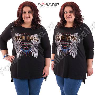 Черна макси туника с ефектна щампа и издължена задна част