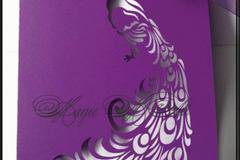 Сватбена покана с паун Лилаво 1007