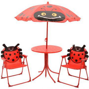 Комплект мебели за градина Kaemingk, 2 стола, Маса, Чадър, Калинки, Червен