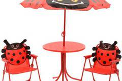 Комплект мебели за градина Kaemingk, 2 стола, Маса, Чадър, Калинки, Червен
