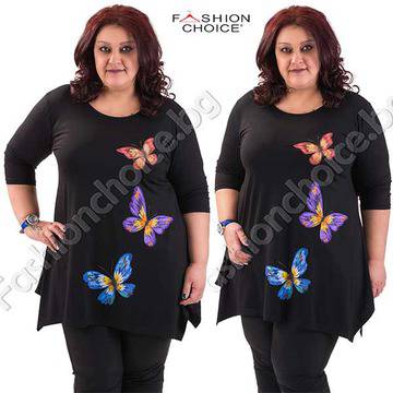 Ръчно рисувана асиметрична макси туника в черно