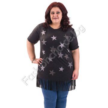 Дълга макси туника с къс ръкав и ефектни реснички