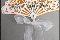 Сватбена покана Ветрило модел Орнамент Бяло и оранжево