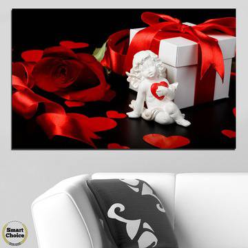 Картина пано за стена от 1 част с червена роза и ангелче – HD-296-1