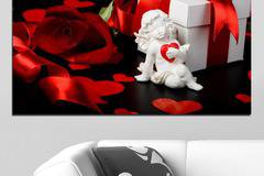 Картина пано за стена от 1 част с червена роза и ангелче – HD-296-1