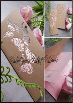 Двуцветна сватбена покана с пеперуда 1016 розово