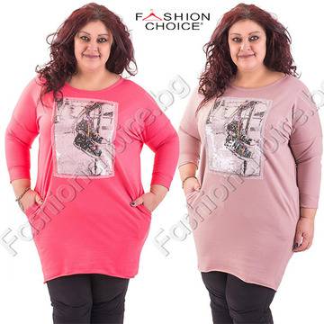 Модерна макси туника от трико с апликация от пайети