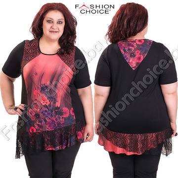 Уникална макси туника с дантелени мотиви в черно