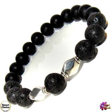 Мъжка гривна – Оникс и Вулканичен камък – Лава – DM-2365