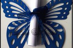 Покана за сватба папирус пеперуда в тъмно синьо 2037