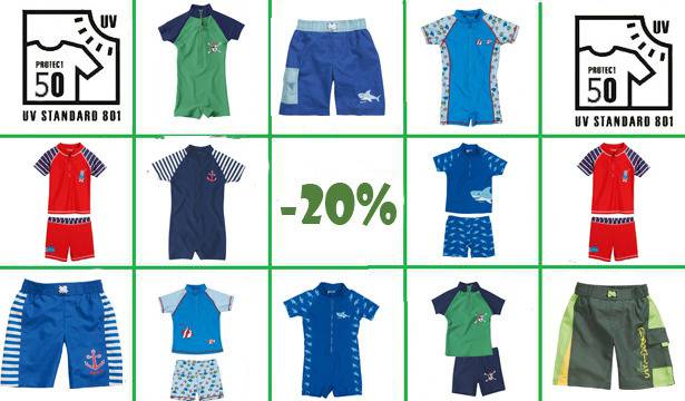 Летни намаления. Детски бански за момчета с UV защита с намаление 20%.