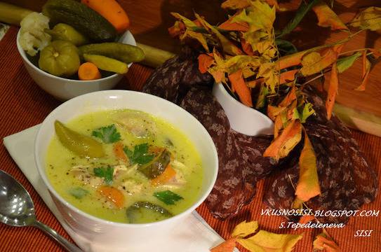 ПИЛЕШКА ЧОРБА С ТУРШИЕНИ ЗЕЛЕНЧУЦИ И САЛАМУРА