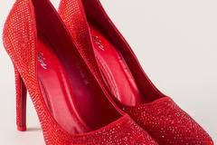 Червени дамски обувки с камъчета на висок ток с елегантна визия 98273chv