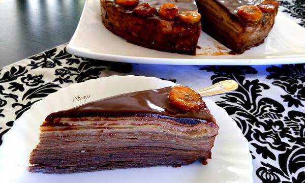 Палачинкова торта с банани и шоколад