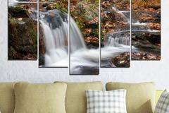 Декоративно пано за стена от 5 части с есенен горски водопад – HD-559