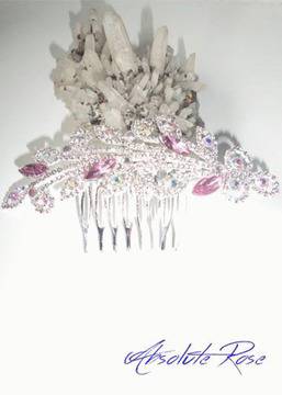 Гребенче-бижу за коса белгийски кристали Bloom in Rose в розово