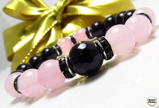 Дамска гривна от естествени камъни Розов кварц и Оникс – DM-2236